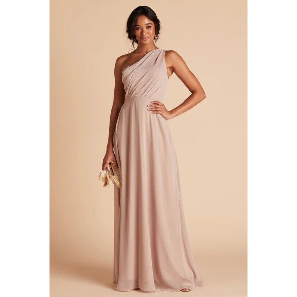 Womens Size S Birdy Grey Kira Chiffon Taupe Bridesmaid Dress NWT - Picture 2 of 10